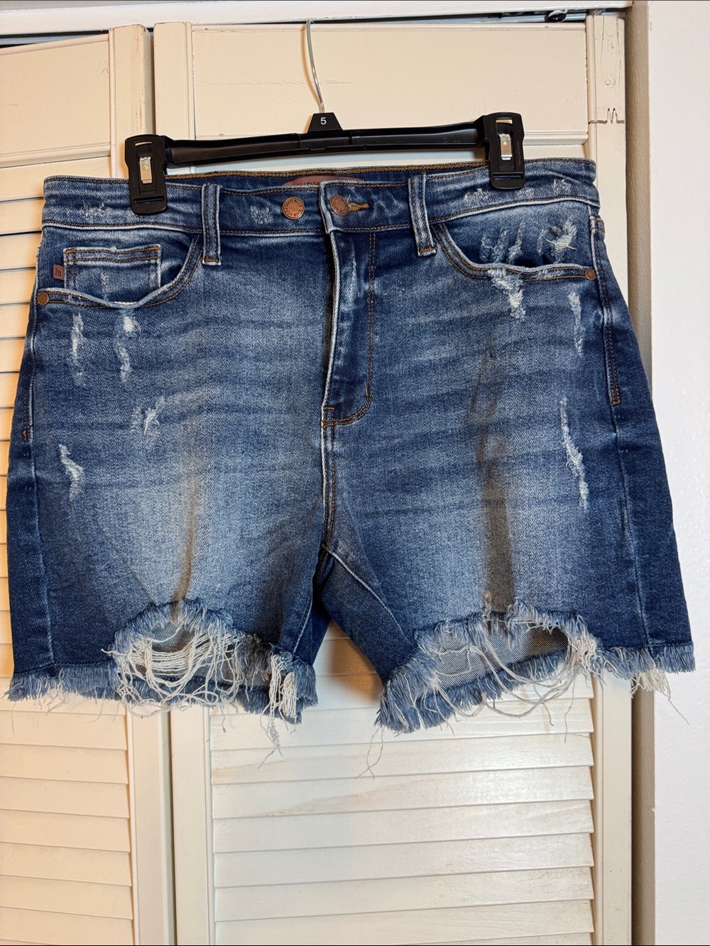 Judy Blue Distressed Medium Blue Denim Cutoff Shorts